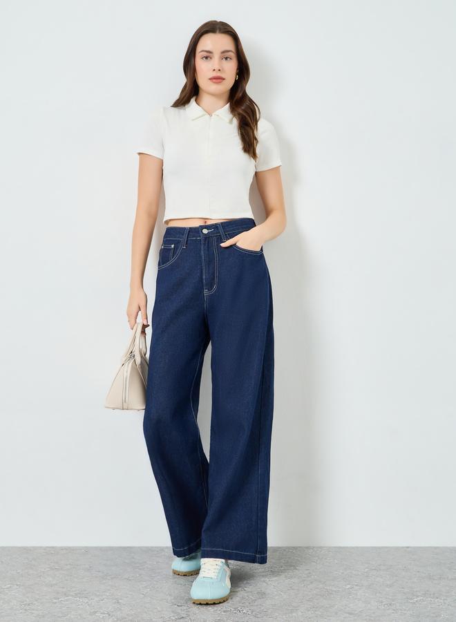 Styli Women Dark Blue Wash Wide Leg Jeans - Image 4